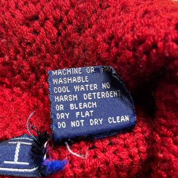 Vintage 80s OHI Cable Knit Cardigan Sweater Red Button Up Diamond Holiday Retro - Picture 6 of 7